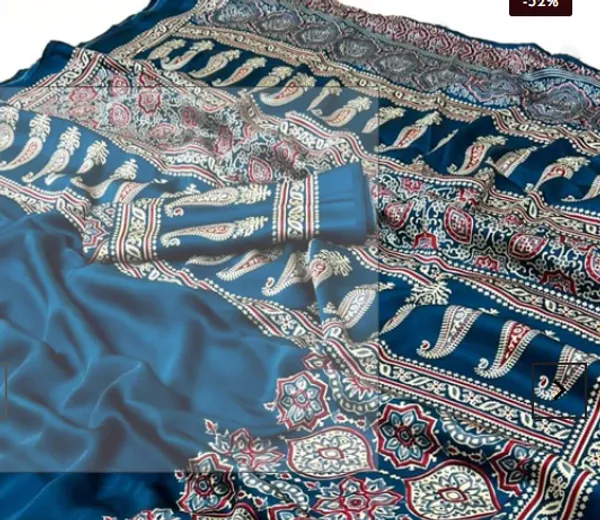 Morpich_Ajrakh_Printed_Modal_Silk_Plain_Saree_With_Ajrakh_Blouse_For_Women