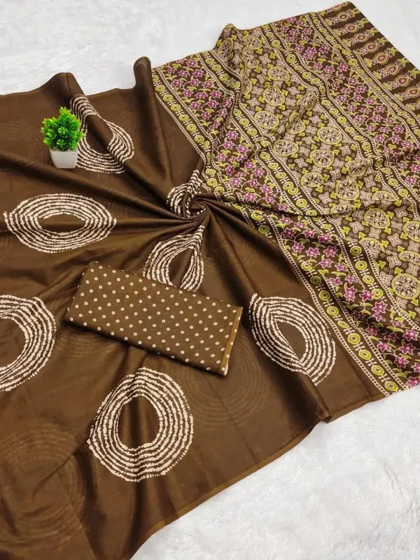 Designer_Ajrakh_Butta_Coffy_Modal_Silk_Saree_With_Blouse.