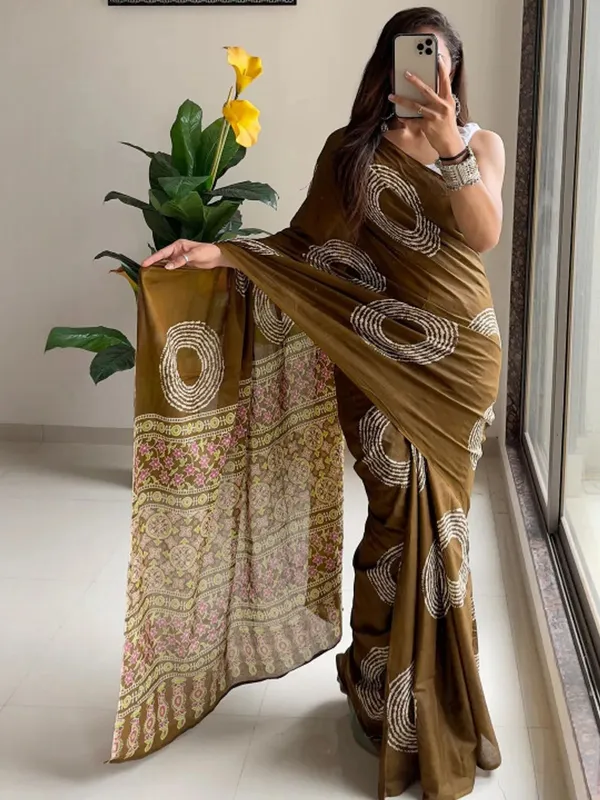 Designer_Ajrakh_Butta_Coffy_Modal_Silk_Saree_With_Blouse.