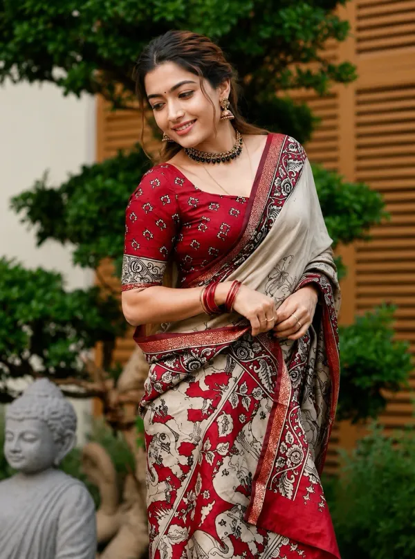 New_Red_Mgalkari_Mul_Cottone_saree_And_Deginer_Palu.