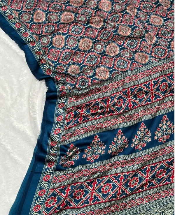 Indigo_Morpich__Ajrakh_Printed_Soft_Modal_Silk_Natural_Print_Saree_For_Women