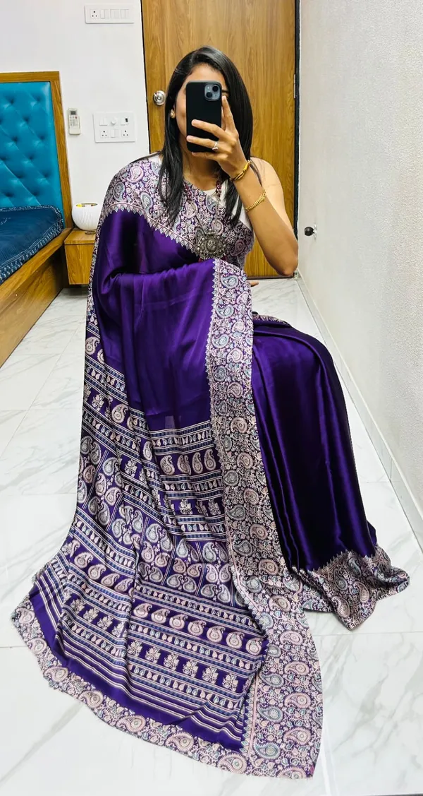 Purple_Soft_Modal_Silk_Natural_Ajrakh_Printed_Saree_with_Unstitched_Blouse__For_Women