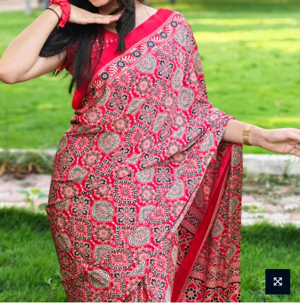 Red_Ajrakh_Printed_Soft_Modal_Silk_Natural_Print_Saree_For_Women