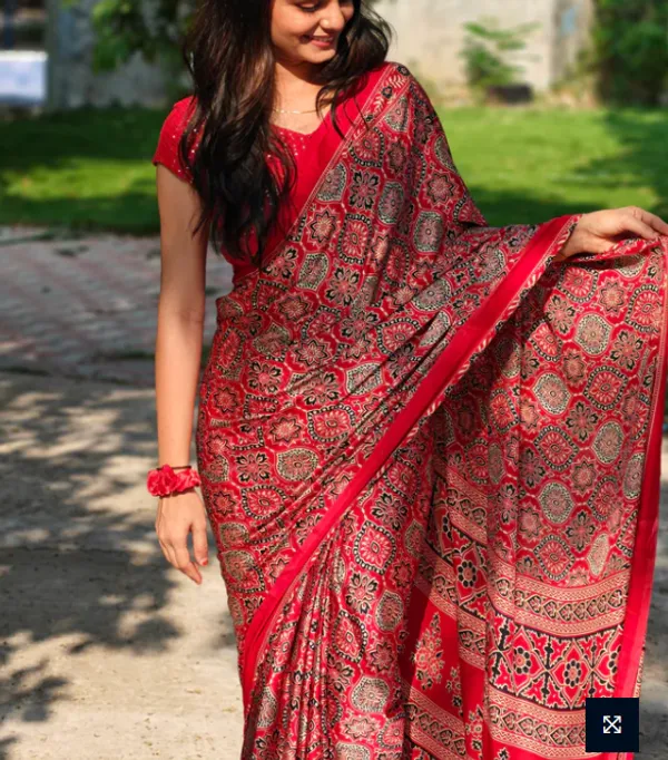 Red_Ajrakh_Printed_Soft_Modal_Silk_Natural_Print_Saree_For_Women