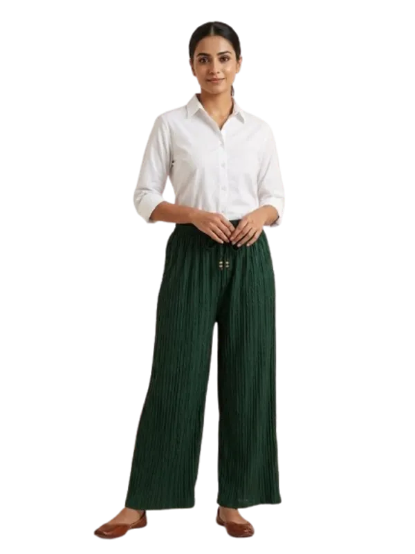 BOTTLE_GREEN_LYCRA_PLAZZO_PANT