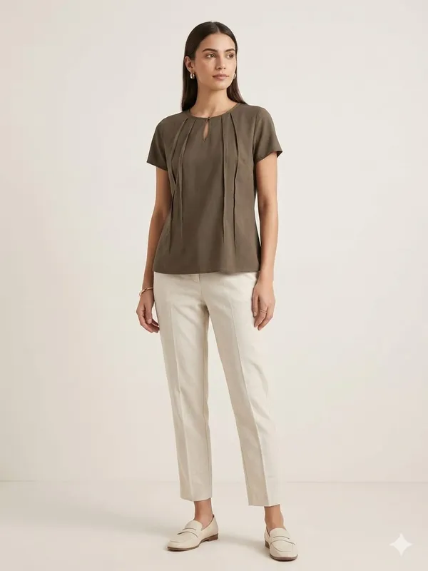 GREEN_CREPE_SHORT_TOP