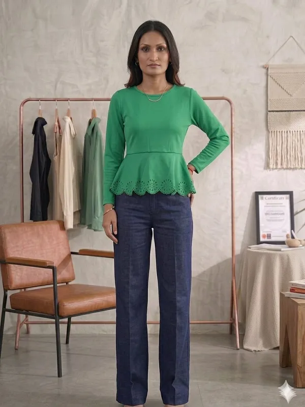 GREEN_LYCRA_PEPLUM_TOP_