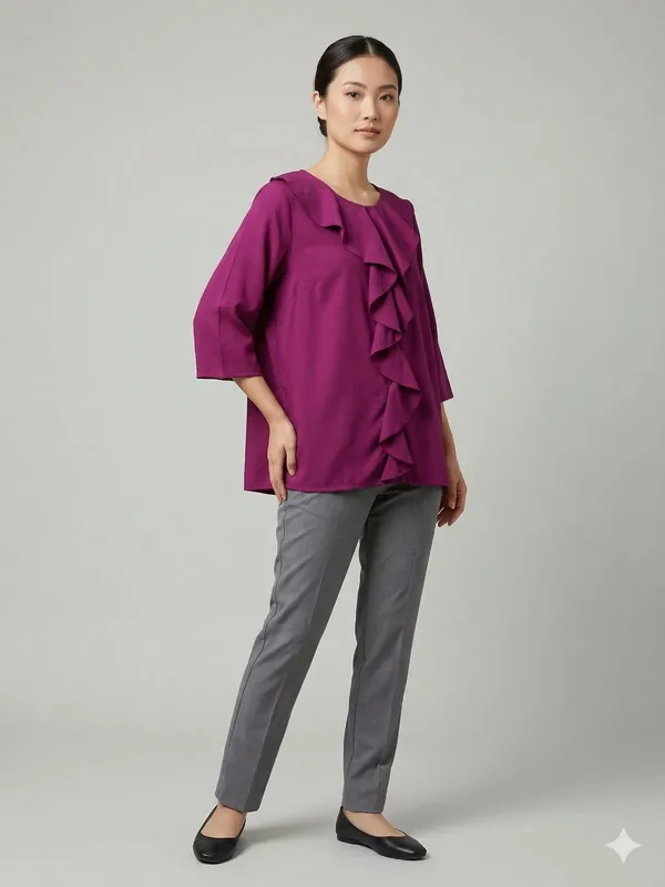 Magenta_Cascading_Ruffle_Blouse