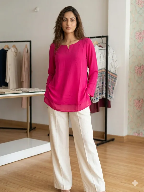 PINK_GEORGETTE__SHORT__KURTI