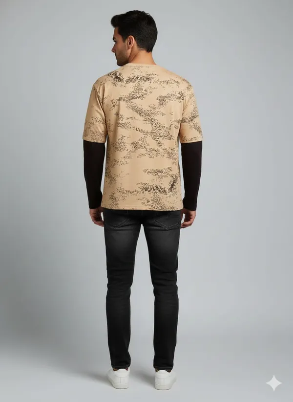 Cream_Brown_Cotton_Premium_&_Elegant_Printed_T-Shirt_For_Men