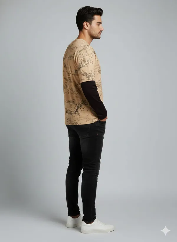 Cream_Brown_Cotton_Premium_&_Elegant_Printed_T-Shirt_For_Men
