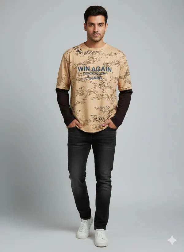 Cream_Brown_Cotton_Premium_&_Elegant_Printed_T-Shirt_For_Men