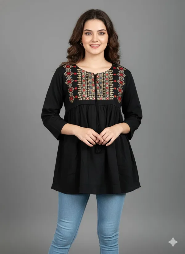 Black_Cotton_Short_Kurti_For_Women