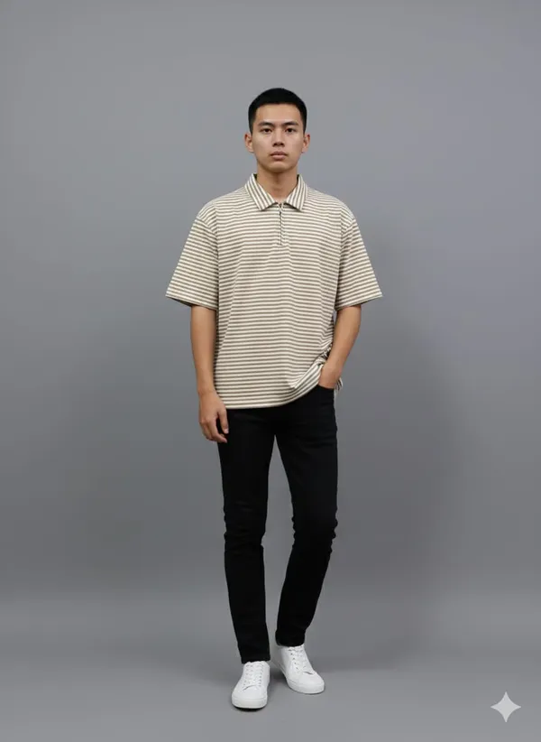 Cream_Brown_Cotton_Premium_&_Elegant_Strip_Polo_T-Shirt_For_Men