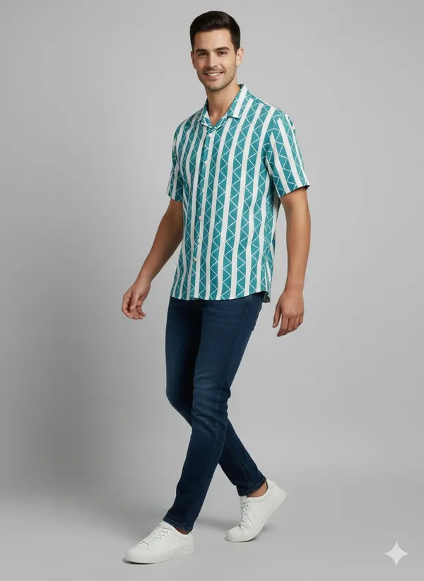 Sea_Green_Cotton_Premium_&_Elegant_Strip_Shirt_For_Men