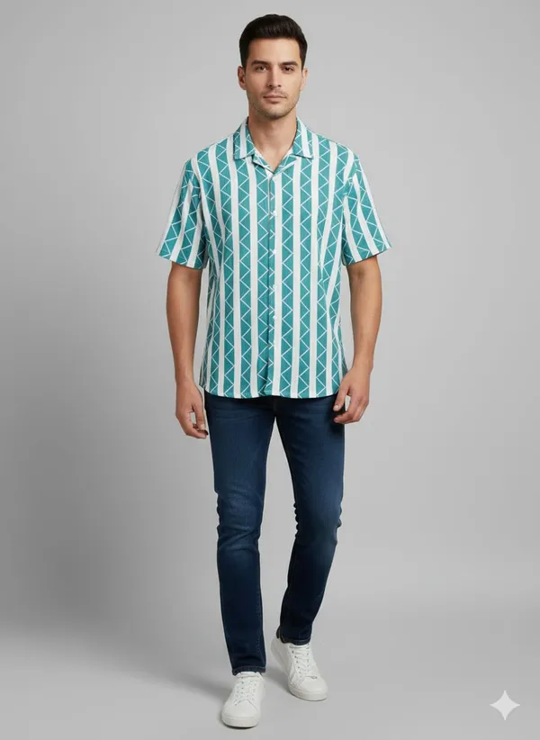 Sea_Green_Cotton_Premium_&_Elegant_Strip_Shirt_For_Men