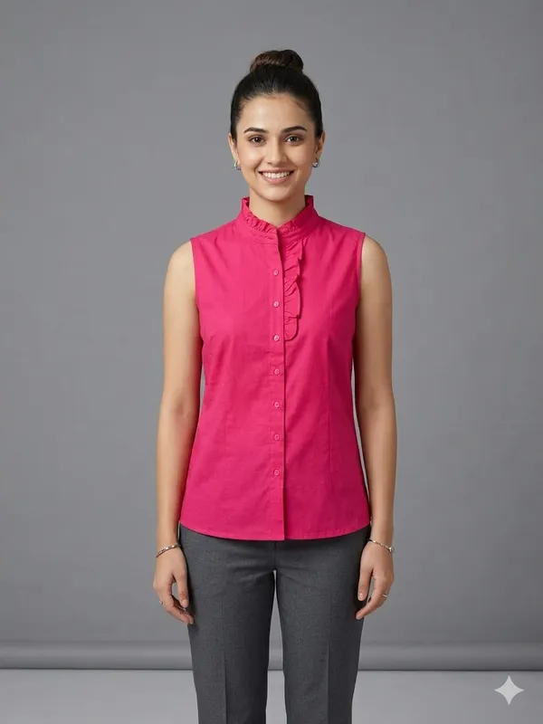 Sleeveless_Ruffle-Neck_Button-Down_Top