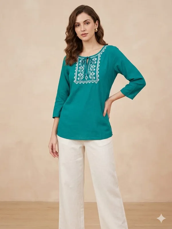 TEAL_CREPE_SHORT_KURTI