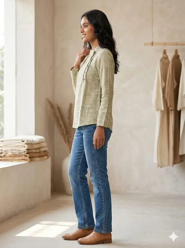 WOVEN_COTTON_PISTA_GREEN_SHORT_KURTA
