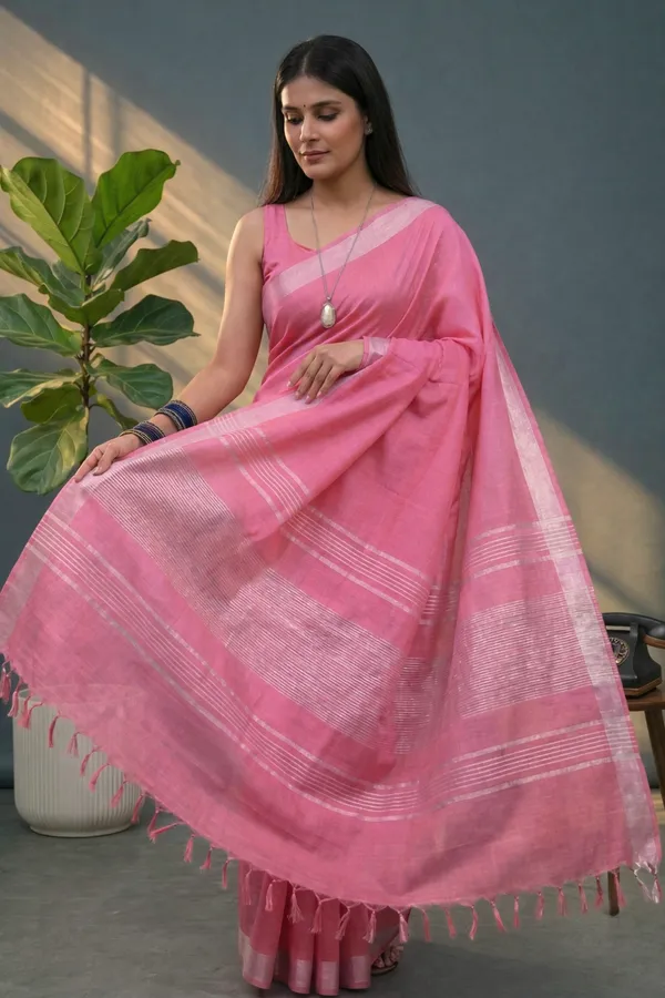 Bhagalpuri_Linen_Blend_Saree_For_Women_-_Pink