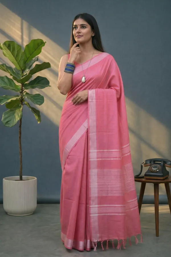 Bhagalpuri_Linen_Blend_Saree_For_Women_-_Pink