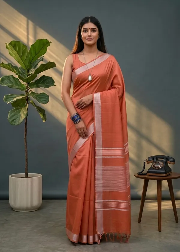 Bhagalpuri_Linen_Blend_Saree_For_Women_-_Peach