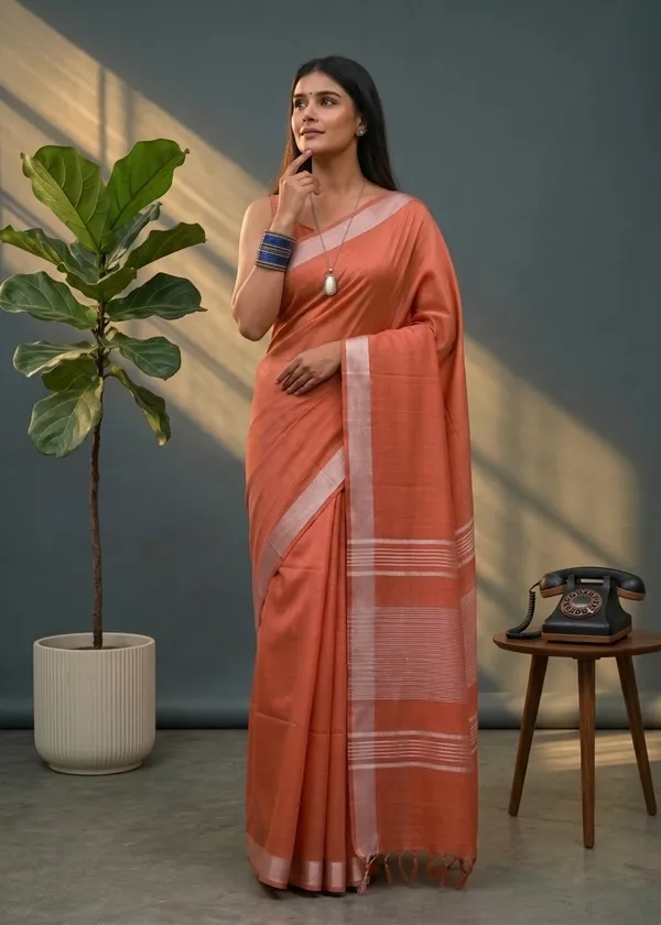 Bhagalpuri_Linen_Blend_Saree_For_Women_-_Peach