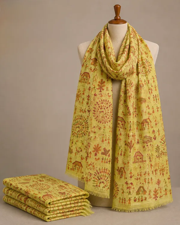 Madhubani_Hand_Printed_Linen_Dupatta_for_Women_-_Yellow