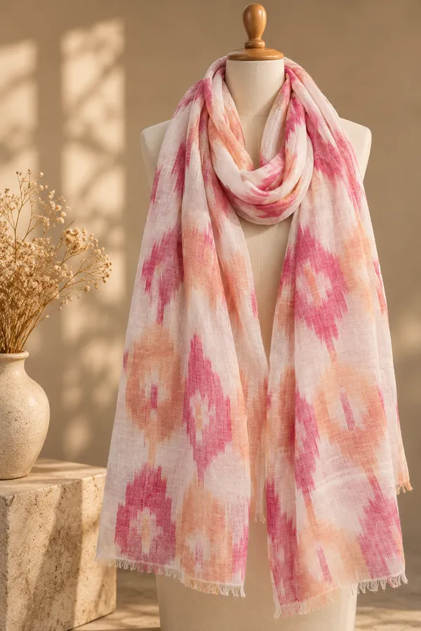 Ikat_Handmade_Linen_Dupatta_for_Women_-_Peachy_Pink