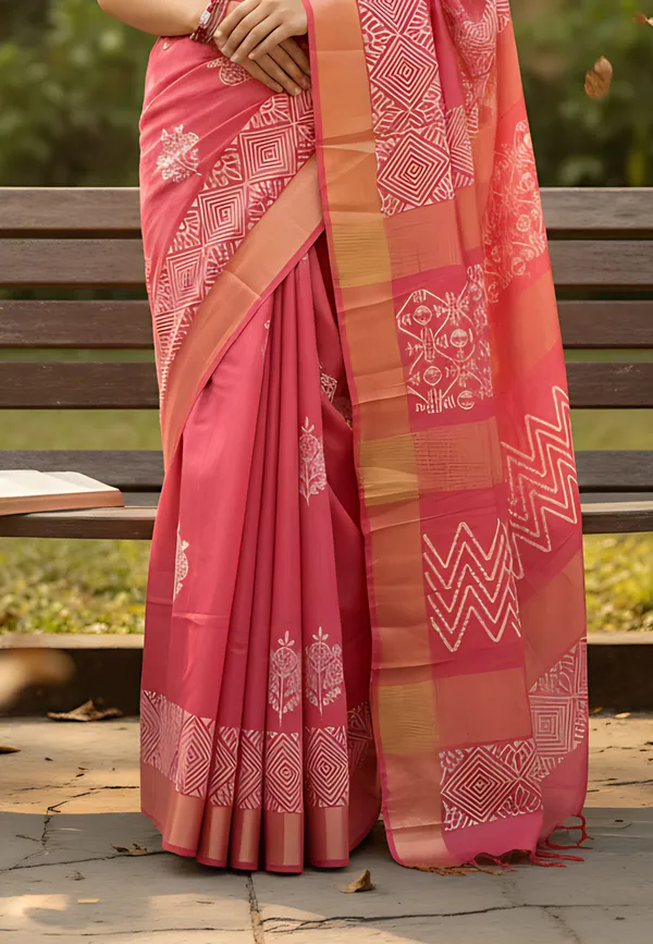 Red_Hand_Printed_Silk_Saree_For_Women