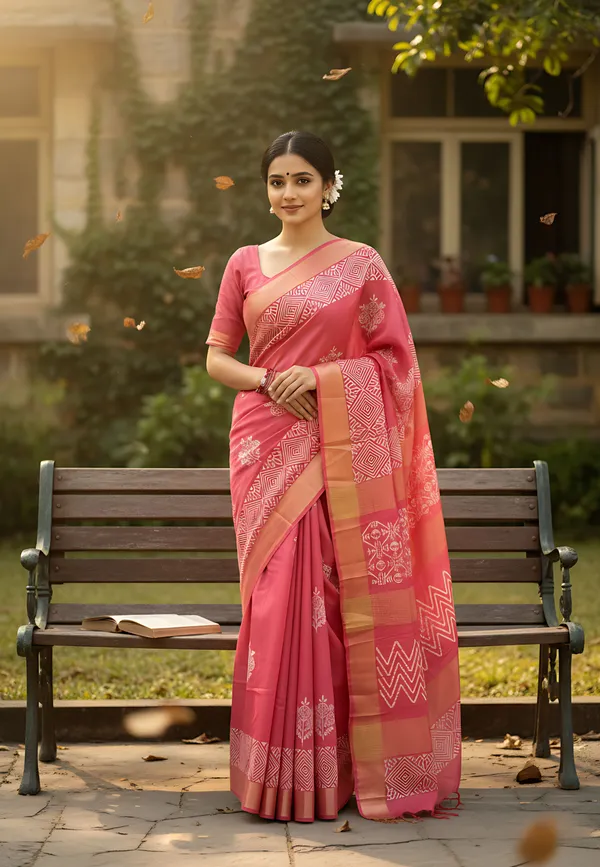 Red_Hand_Printed_Silk_Saree_For_Women