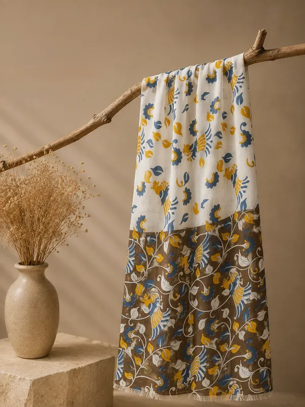 Linen_Blend_Printed_Scarf_for_Women_-_Earth_Brown
