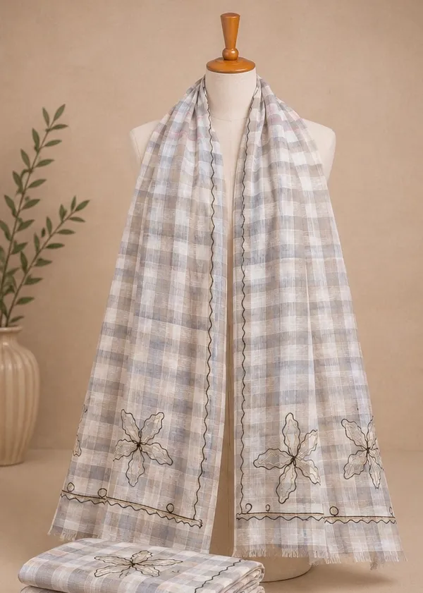 Linen_Embroidery_Checks_Dupatta_for_Women