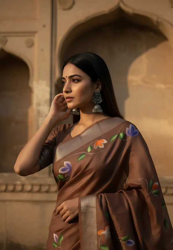 Hand_Brush_Painted_Bhagalpuri_Cotton_Saree_For_Women
