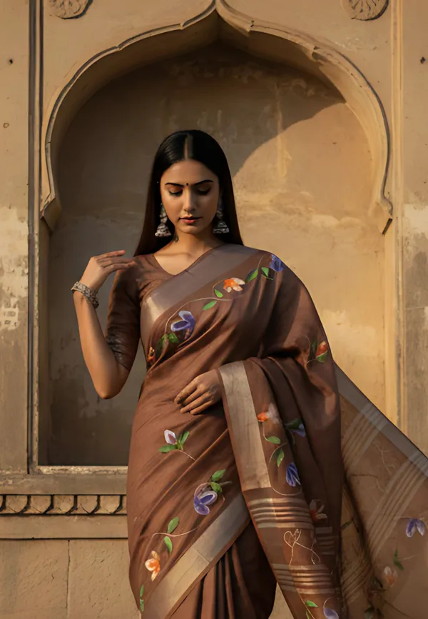 Hand_Brush_Painted_Bhagalpuri_Cotton_Saree_For_Women