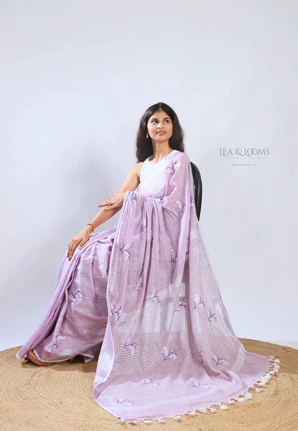 Bhagalpuri_Pure_Linen_Embroidered_Saree_For_Women_-_Lavender