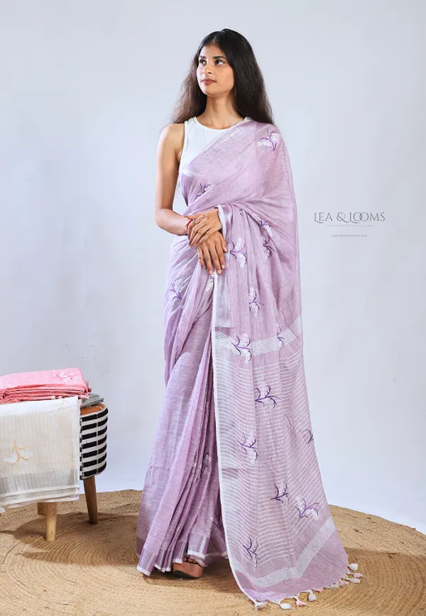 Bhagalpuri_Pure_Linen_Embroidered_Saree_For_Women_-_Lavender