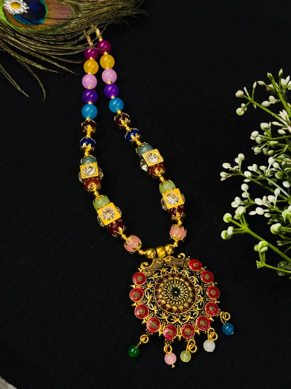 Multicolor_Traditional_Temple_Style_Beaded_Pendant_Necklace_|_Antique_Finish_Imitation_Jewellery