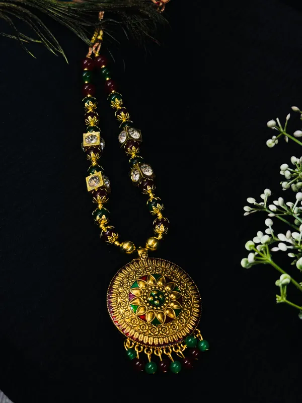 Multicolor_Traditional_Temple_Style_Beaded_Pendant_Necklace_|_Antique_Finish_Imitation_Jewellery
