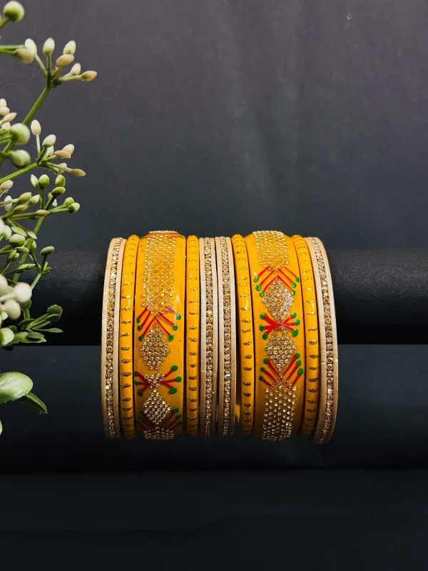 Yellow_Bridal_Lac_Lahthi_Bangles_With_Heavy_Stone_Work_For_Women_|_Traditional_Rajasthani/_Jaipuri_Lac_Kada