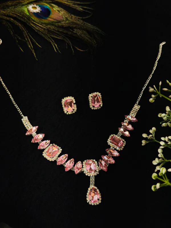 Elegant_Pink_Stone_Studded_Designer_Necklace_Set_|_Party_Wear_&_Bridal_Imitation_Jewellery