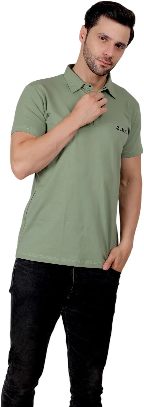 ZULX_Solid_Men_Polo_Neck_Green_T-Shirt_()