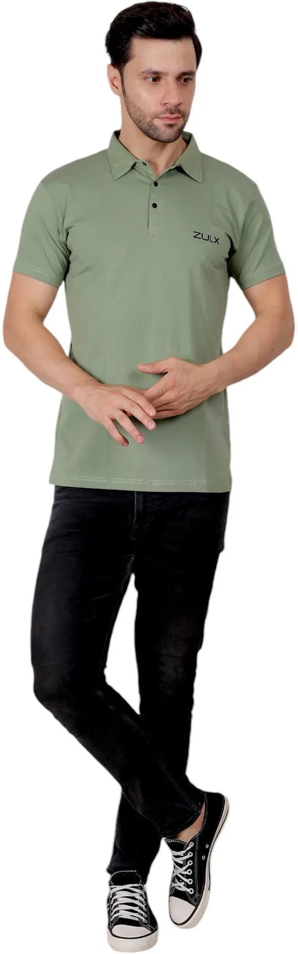 ZULX_Solid_Men_Polo_Neck_Green_T-Shirt_()