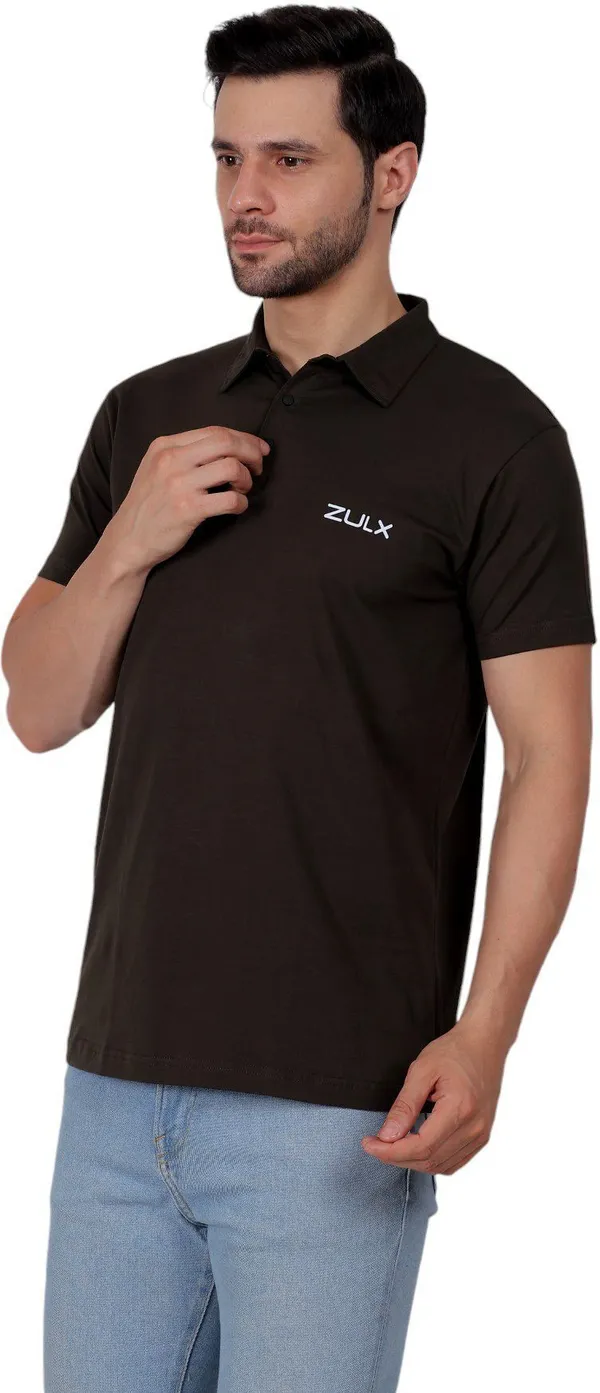 ZULX_Solid_Men_Polo_Neck_Brown_T-Shirt_()