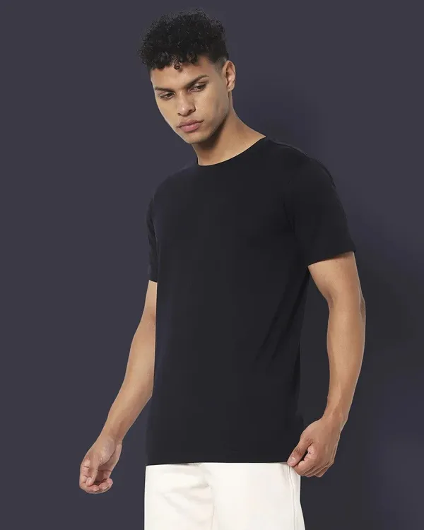 ZULX_Solid_Men_Round_Neck_Black_T-Shirt_()