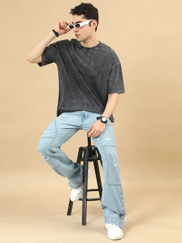 ZULX_Washed,_Solid_Men_Round_Neck_Grey_T-Shirt_()
