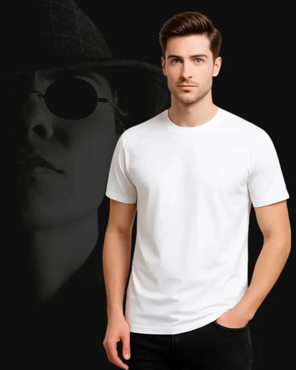 White_Solid_Round_Neck_T-Shirt_For_Men