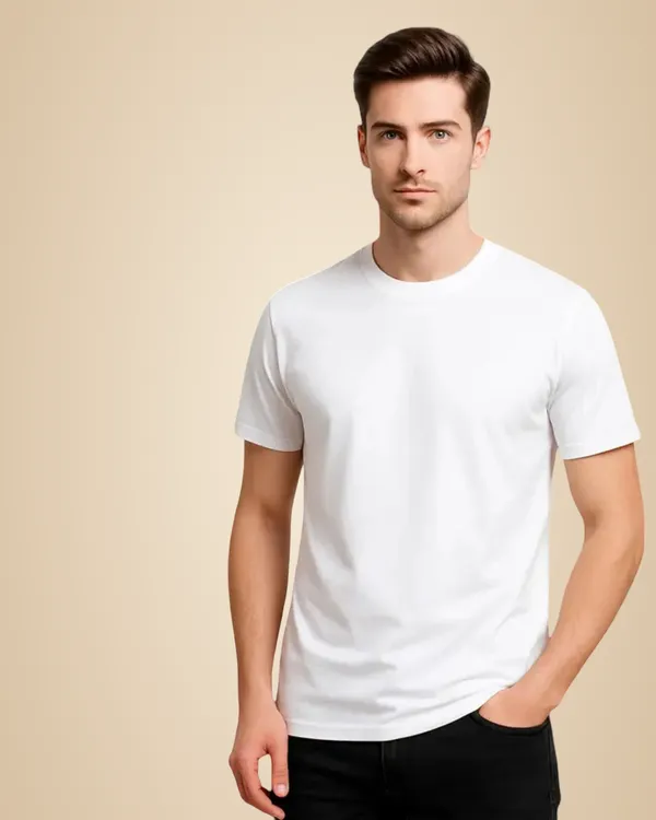 White_Solid_Round_Neck_T-Shirt_For_Men