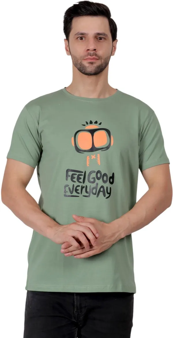 Dark_Green_Graphic_Print_Round_Neck_T-Shirt_For_Men