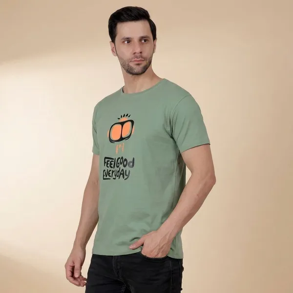 Dark_Green_Graphic_Print_Round_Neck_T-Shirt_For_Men